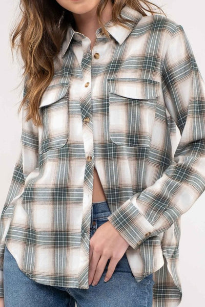 destined to be plaid button up | pine