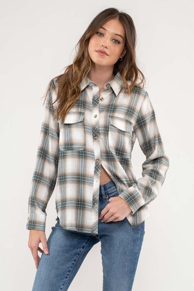 destined to be plaid button up | pine