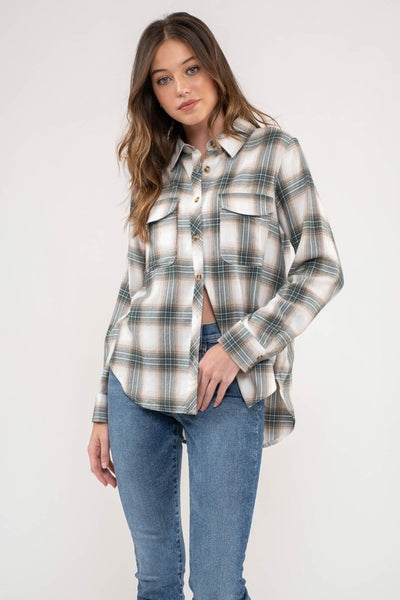 destined to be plaid button up | pine