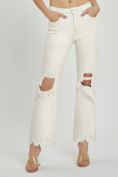 chase distressed straight leg jeans | cream