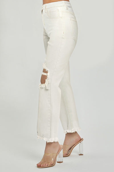 chase distressed straight leg jeans | cream