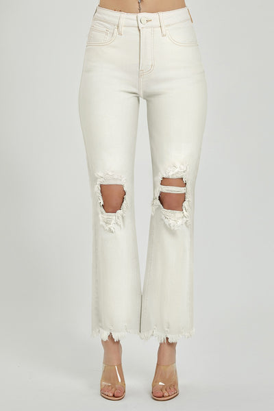 chase distressed straight leg jeans | cream
