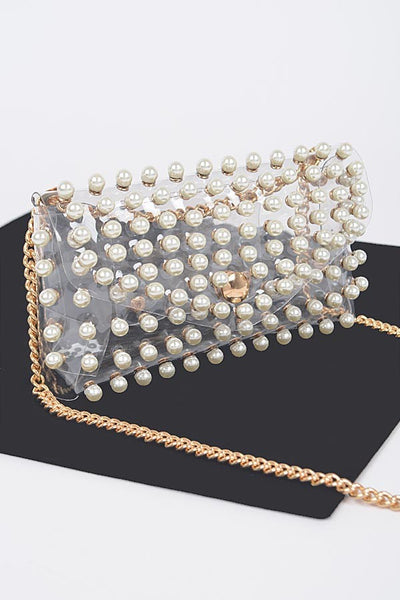 clear belt bag + chain | pearl