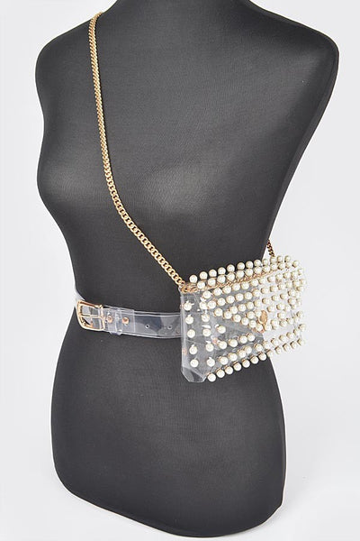 clear belt bag + chain | pearl