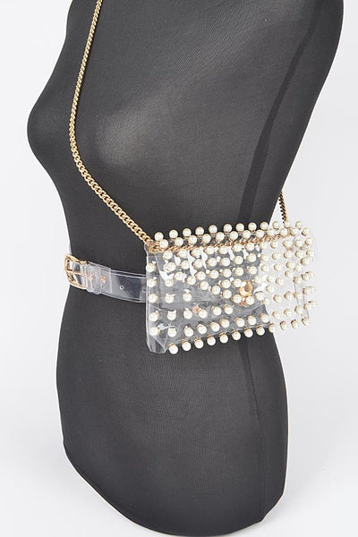 clear belt bag + chain | pearl