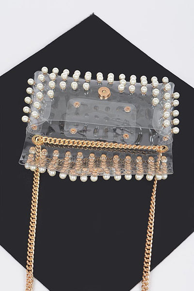 clear belt bag + chain | pearl