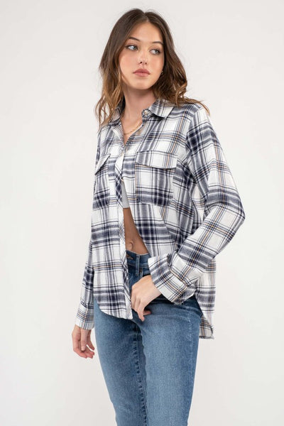 destined to be plaid button up | navy