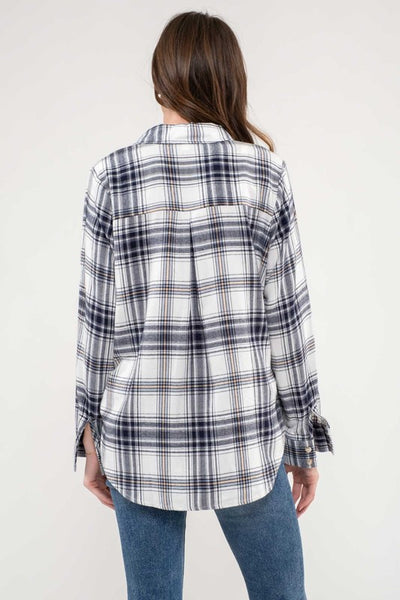 destined to be plaid button up | navy
