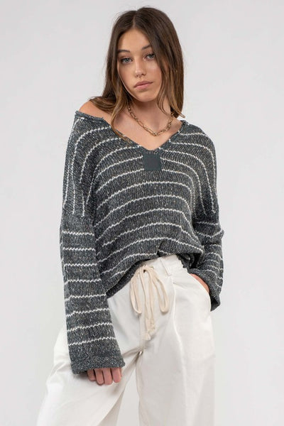 completely smitten striped sweater | hunter green