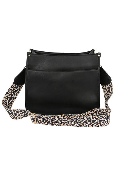 leopard guitar strap crossbody bag | black