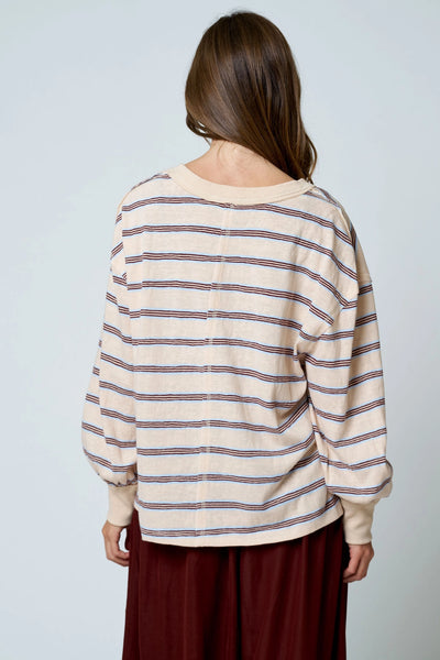 take it slow striped long sleeve knit top | oatmeal