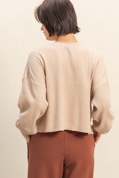 sweet applause mineral wash waffle knit top | dark taupe