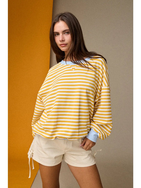 darling at heart striped relaxed fit pullover | yellow