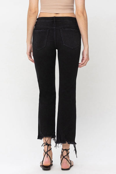 beau mid-rise distressed crop flare jeans | black