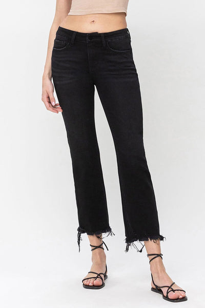 beau mid-rise distressed crop flare jeans | black