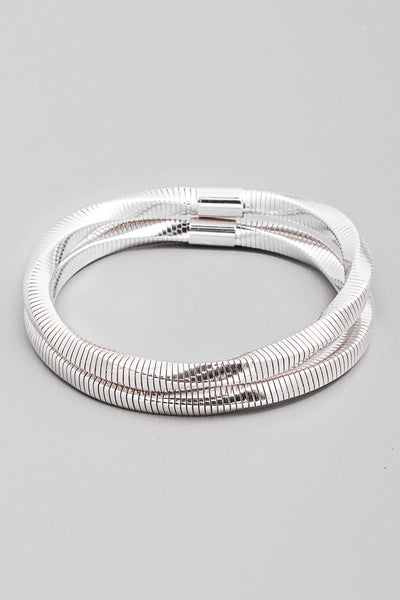 metallic coil stretch bracelets | set of 3