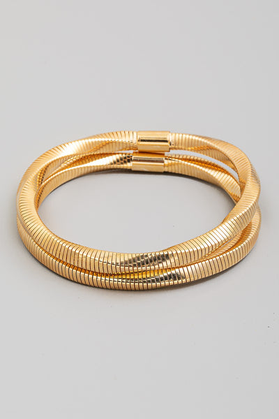 metallic coil stretch bracelets | set of 3