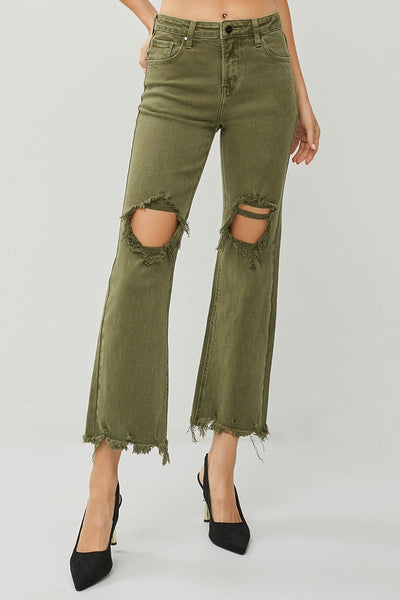 chase distressed straight leg jeans | moss