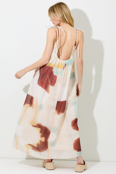perfectly grounded printed shoulder tie maxi dress | red multi
