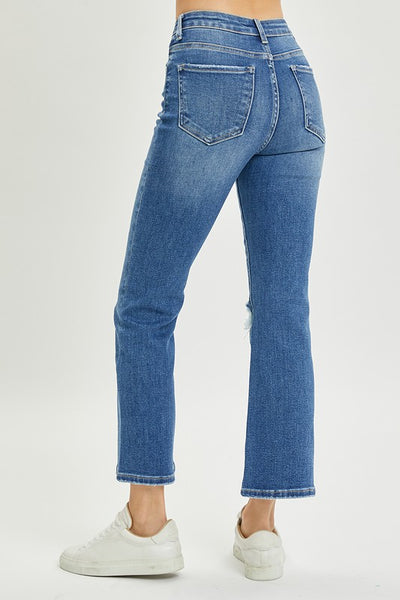 darcy high-rise distressed ankle flare jeans | medium wash