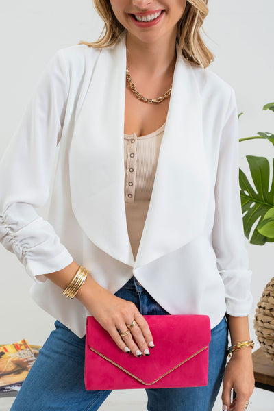 make it count ruched sleeve blazer | off white