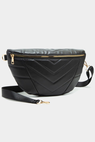 leather sling bag chevron pattern | black