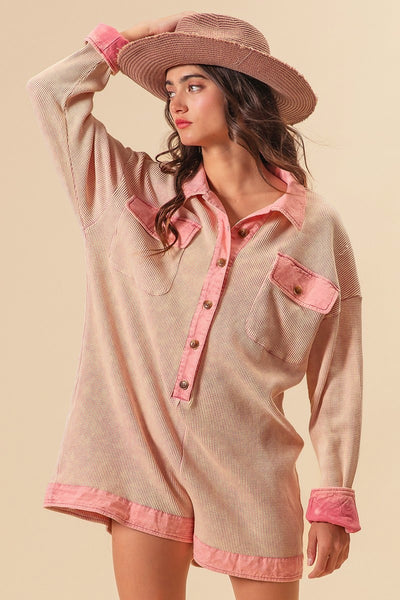 take care of me washed romper | vintage rose