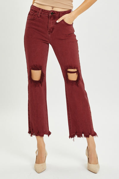chase distressed straight leg jeans | wine