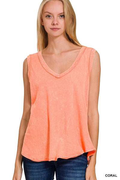 easy on me washed tank | coral
