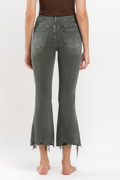 bella high-rise distressed hem crop flare | deep forest