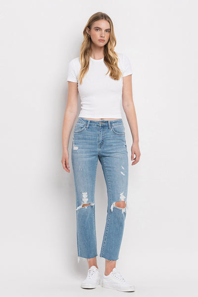 ace high rise distressed crop straight jeans | lani