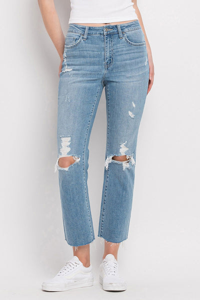 ace high rise distressed crop straight jeans | lani