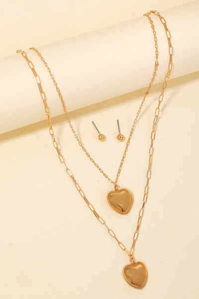 double heart pendant necklace set | gold