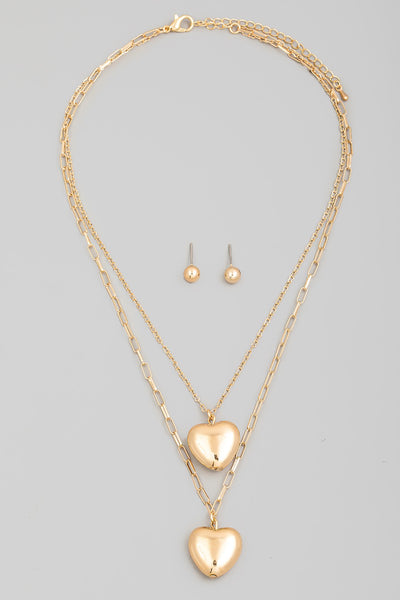 double heart pendant necklace set | gold