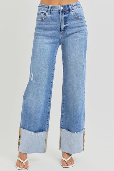 ruby high rise cuffed ankle slim wide leg jeans | medium