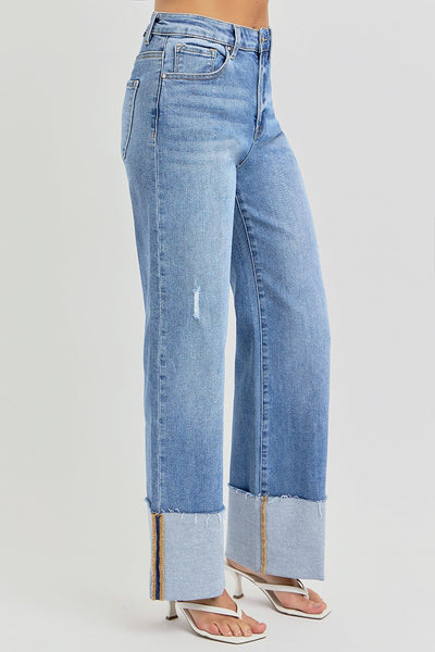 ruby high rise cuffed ankle slim wide leg jeans | medium
