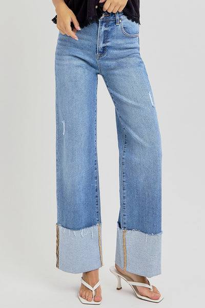 ruby high rise cuffed ankle slim wide leg jeans | medium