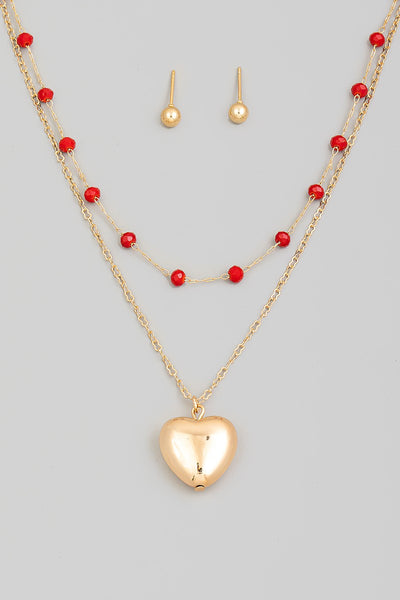beaded heart pendant necklace set | gold