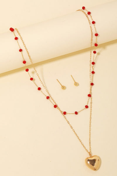 beaded heart pendant necklace set | gold