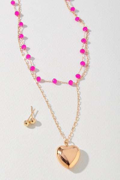 beaded heart pendant necklace set | gold