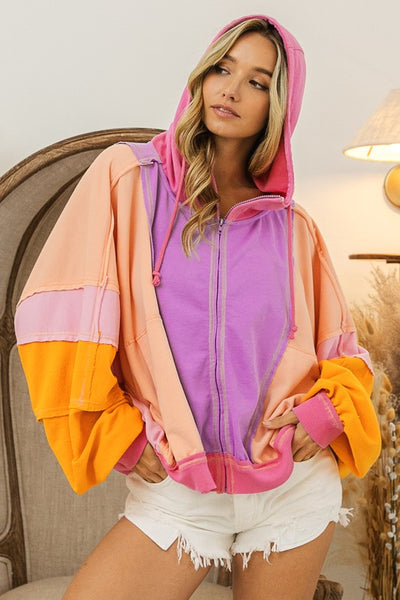 inner delight french terry zip up jacket | lavender + peach + fuchsia