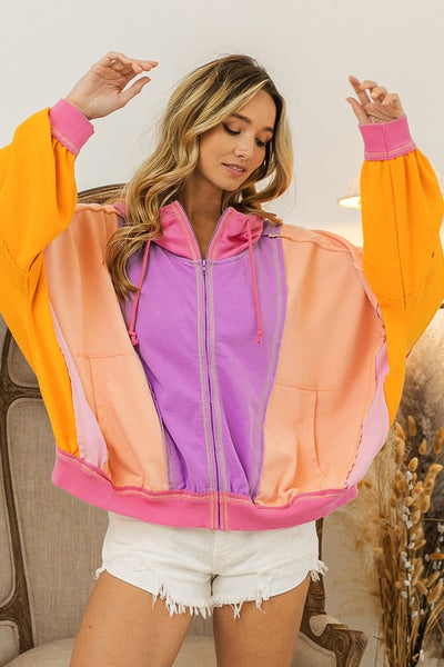 inner delight french terry zip up jacket | lavender + peach + fuchsia