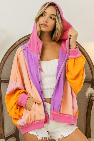 inner delight french terry zip up jacket | lavender + peach + fuchsia