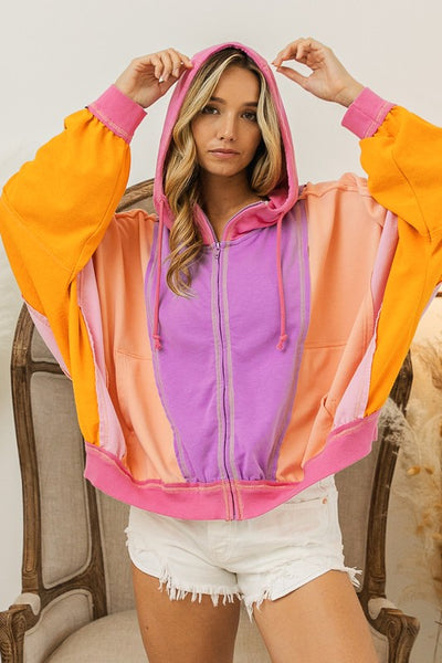 inner delight french terry zip up jacket | lavender + peach + fuchsia
