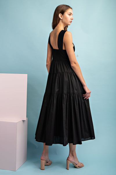 nothing casual sleeveless tiered midi dress | black