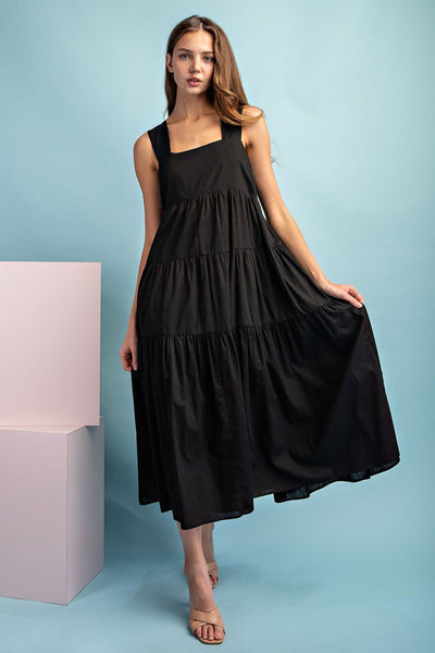 nothing casual sleeveless tiered midi dress | black