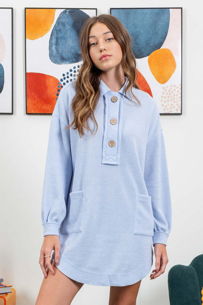 better think again knit dress | dusty blue