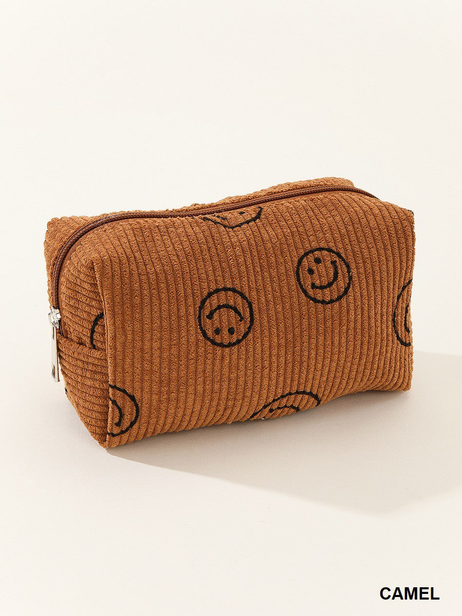 smiley corduroy pouch | camel