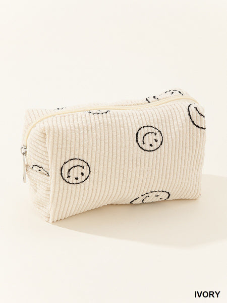 smiley corduroy pouch | ivory