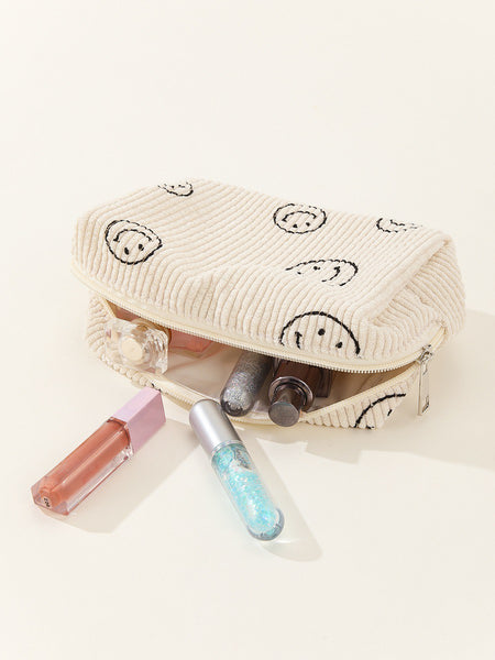 smiley corduroy pouch | ivory